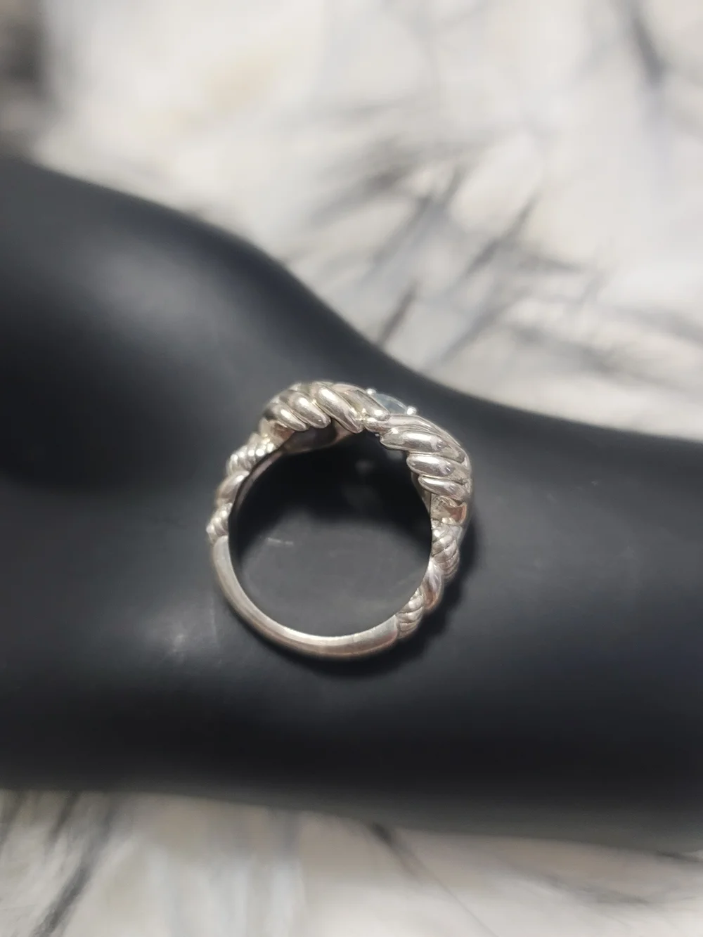 John Hardy Jai Sterling Silver Heart Claddagh Ring with Blue Topaz Size 8